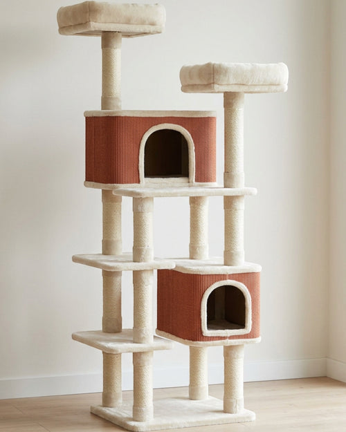 Vildo Double-Condo Cat Tower 6 Platform 160 cm Terracotta Cream - Lifestyle view